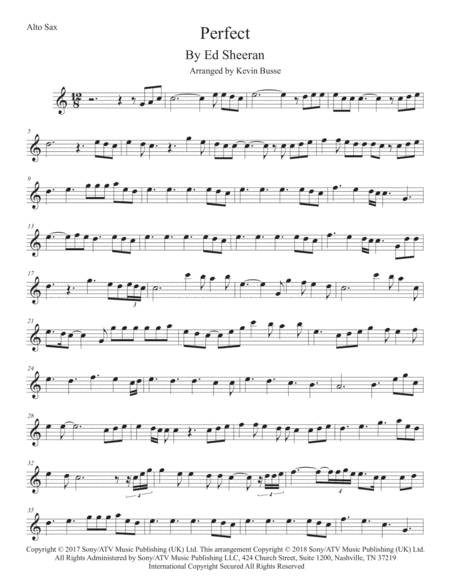 Free Sheet Music Perfect Easy Key Of C Alto Sax