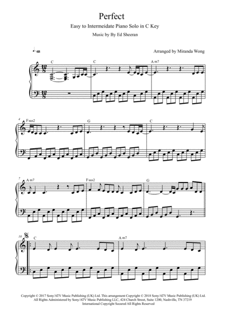 Free Sheet Music Perfect Easy Piano Solo In C Key With Chords