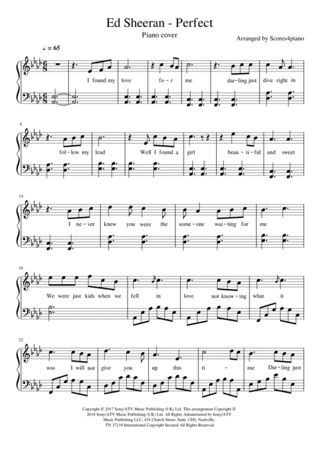 Free Sheet Music Perfect Ed Sheeran Piano Cover