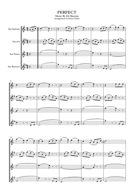 Free Sheet Music Perfect Ed Sheeran Sax Quartet Score