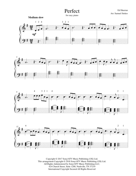 Perfect For Easy Piano Sheet Music