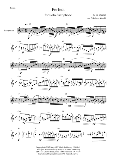 Perfect For Solo Saxophone Sheet Music