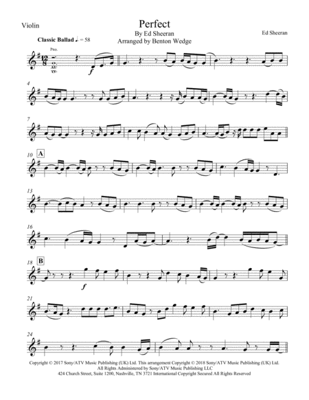 Perfect For Solo Violin And Piano Sheet Music