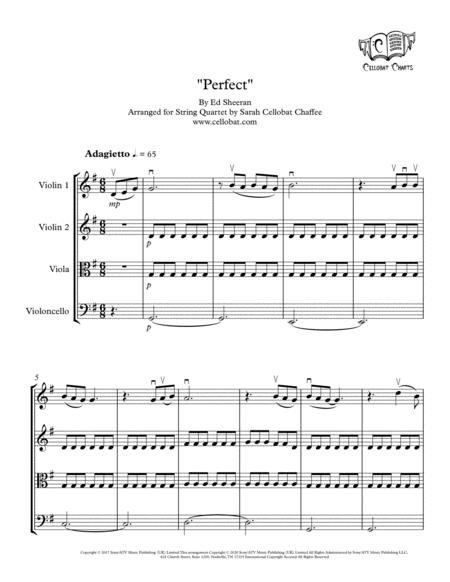 Perfect String Quartet Ed Sheeran Arr Cellobat Sheet Music