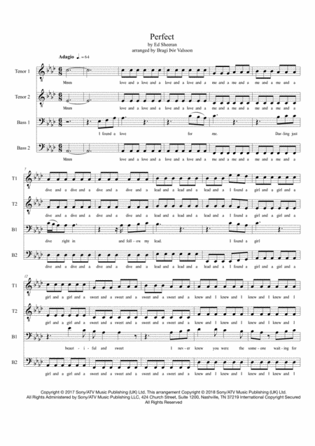 Perfect Ttbb A Capella Sheet Music