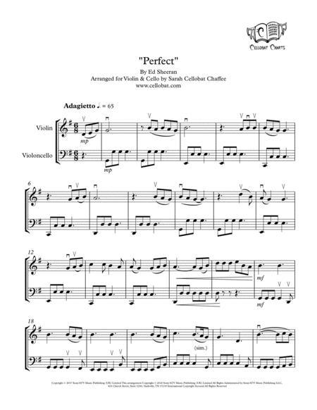 Perfect Violin Cello Duet Ed Sheeran Arr Cellobat Sheet Music