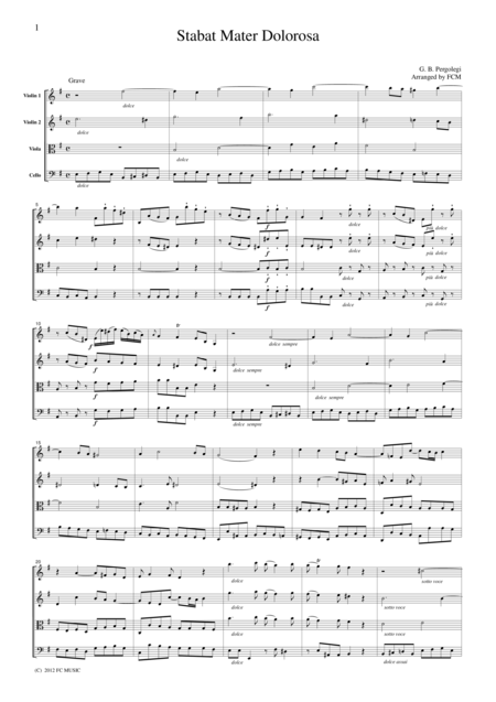 Free Sheet Music Pergolegi Stabat Mater Dolorosa For String Quartet Cp401