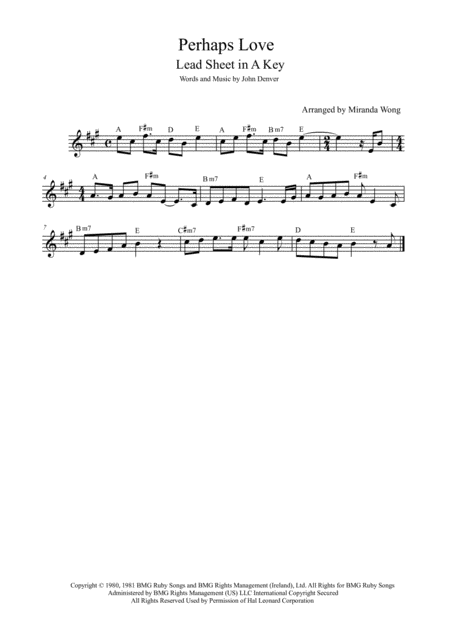 Free Sheet Music Perhaps Love Lead Sheet In A Key With Chords