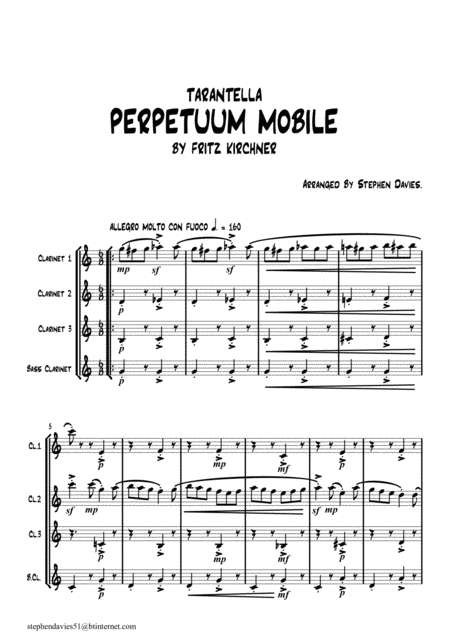 Perpetuum Mobile For Clarinet Quartet Sheet Music