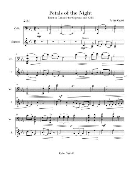 Free Sheet Music Petals Of The Night Duet For Soprano And Cello