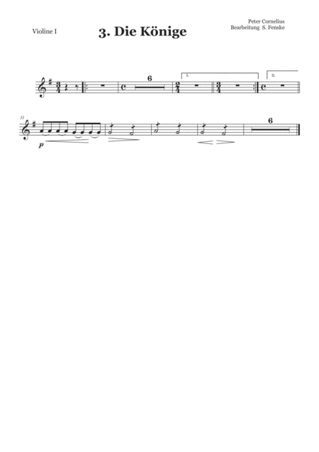 Free Sheet Music Peter Cornelius Weihnachtslieder 3 Die Knige Violine 1