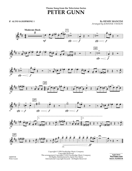 Free Sheet Music Peter Gunn Arr Johnnie Vinson Eb Alto Saxophone 1