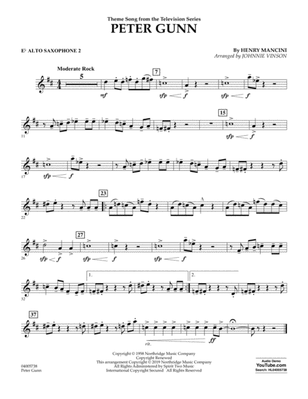 Free Sheet Music Peter Gunn Arr Johnnie Vinson Eb Alto Saxophone 2
