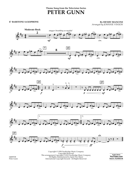 Free Sheet Music Peter Gunn Arr Johnnie Vinson Eb Baritone Saxophone