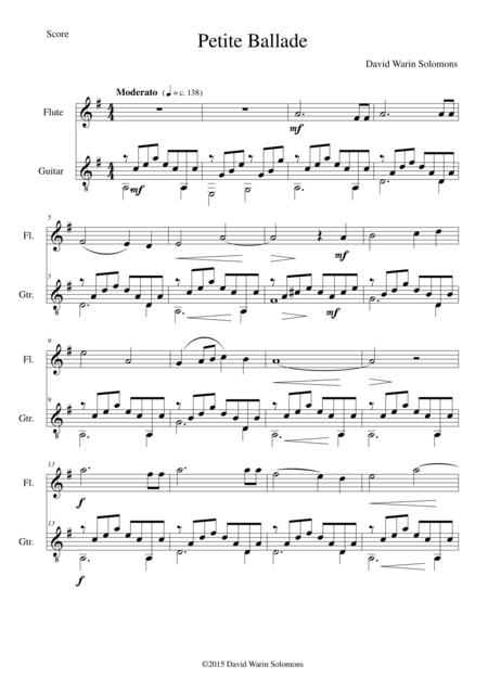 Free Sheet Music Petite Ballade For Flute And Guitar