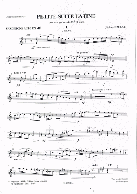 Free Sheet Music Petite Suite Latine Jrome Naulais Sax Alto Piano