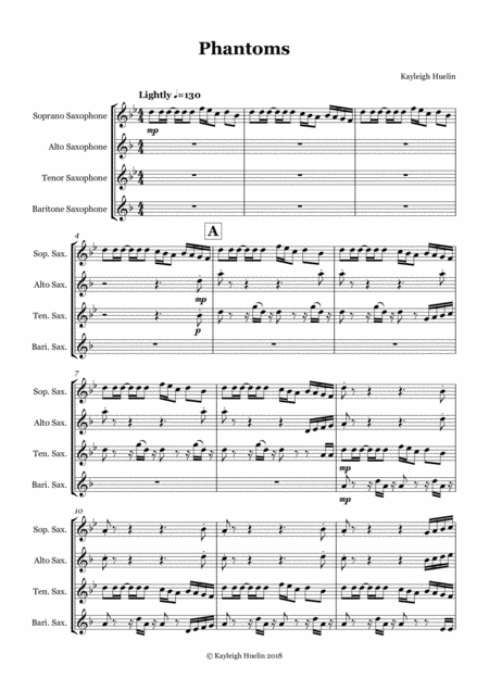 Free Sheet Music Phantoms Saxophone Quartet Satb