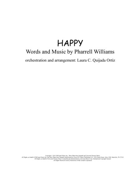 Pharrell Williams Happy From The Movie Despicable Me 2 Full Orchestra Score Parts Sheet Music