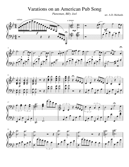 Piano Man An Arrangement Sheet Music