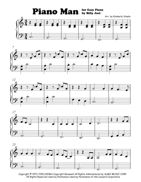 Free Sheet Music Piano Man By Billy Joel For Easy Piano Level 1 2