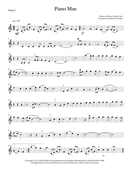 Piano Man String Quartet Sheet Music