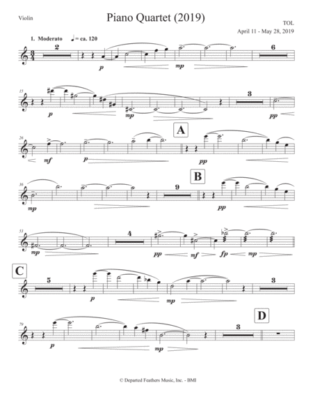 Free Sheet Music Piano Quartet 2019 Violin Part