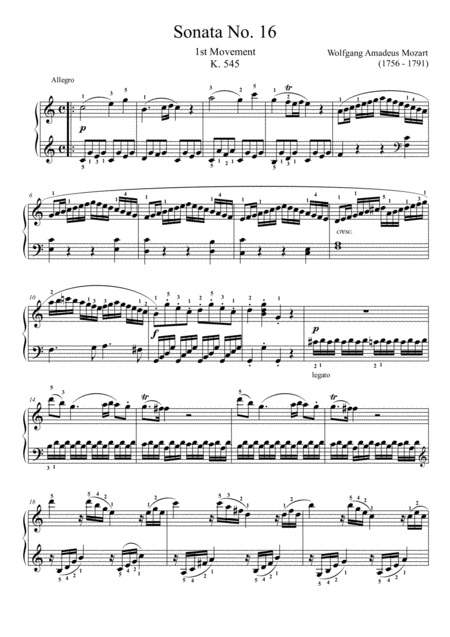 Free Sheet Music Piano Sonata C Major K 545