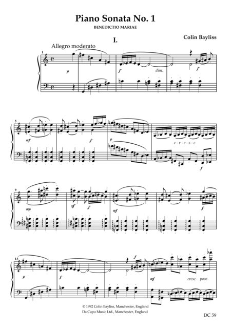 Piano Sonata No 1 Benedicto Mariae Sheet Music