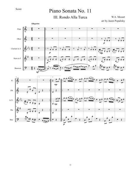 Piano Sonata No 11 Kv 331 Movement Iii Rondo Alla Turca Sheet Music