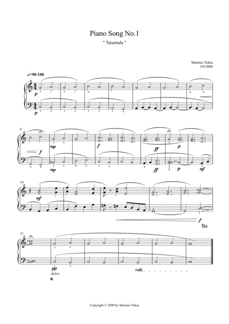 Piano Song No 1 Tarantula Sheet Music