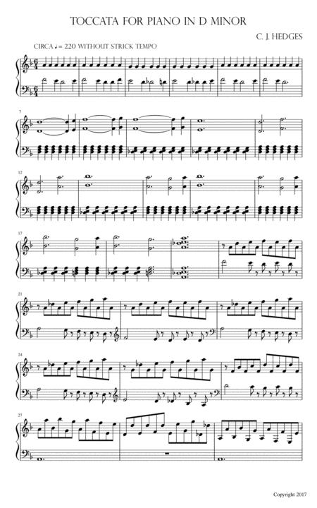 Free Sheet Music Piano Toccata In D Minor