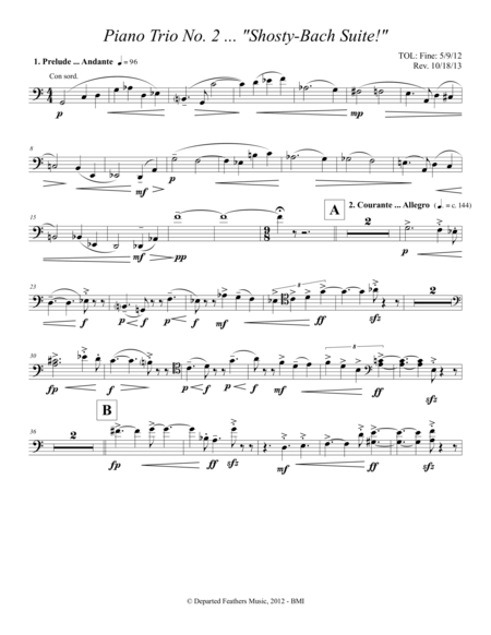 Piano Trio No 2 Shosty Bach Suite 2012 Rev 2013 Cello Sheet Music