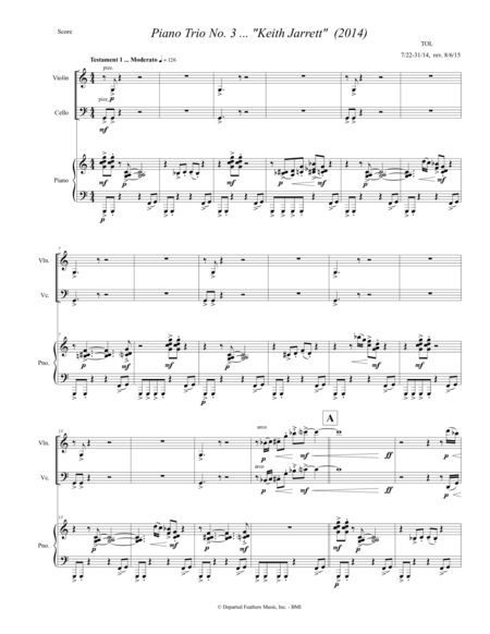 Piano Trio No 3 Keith Jarrett 2014 For Violin Cello And Piano Full Score Sheet Music