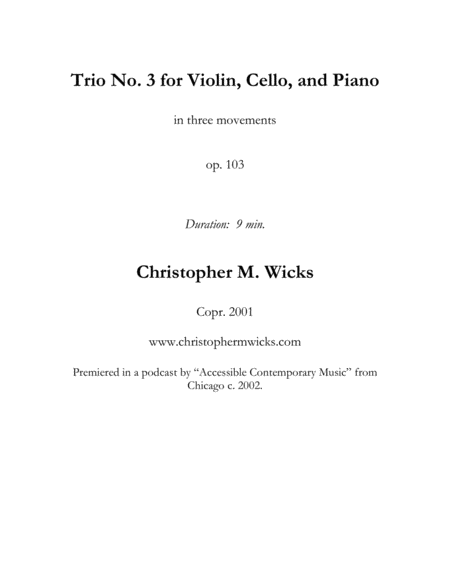 Piano Trio No 3 Sheet Music