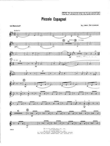 Free Sheet Music Piccolo Espagnol 1st Horn In F