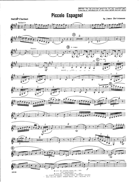 Free Sheet Music Piccolo Espagnol 2nd Bb Clarinet