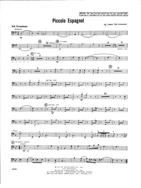 Piccolo Espagnol 3rd Trombone Sheet Music