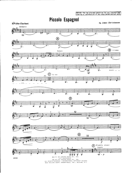 Piccolo Espagnol Eb Alto Clarinet Sheet Music