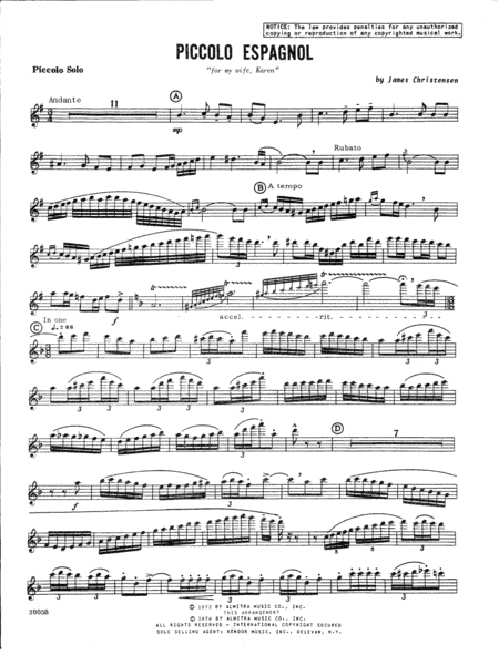 Free Sheet Music Piccolo Espagnol Piano Optional