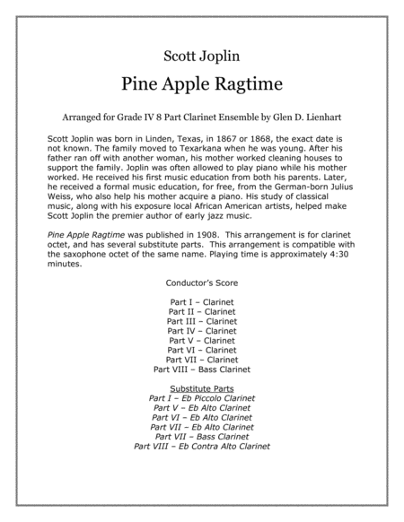 Pine Apple Ragtime Clarinets Sheet Music