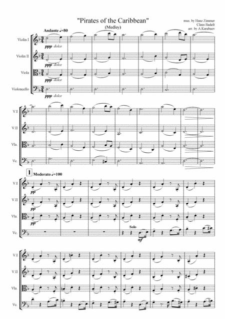 Pirates Of The Caribbean Medley For String Quartet Sheet Music