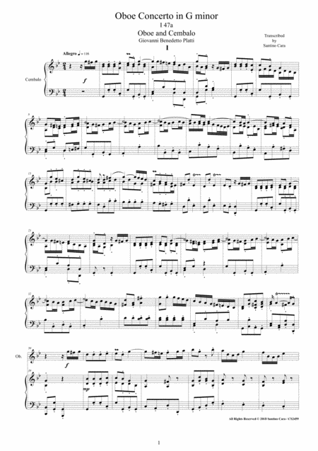 Free Sheet Music Platti Concerto In G Minor I 47b For Oboe And Cembalo Or Piano