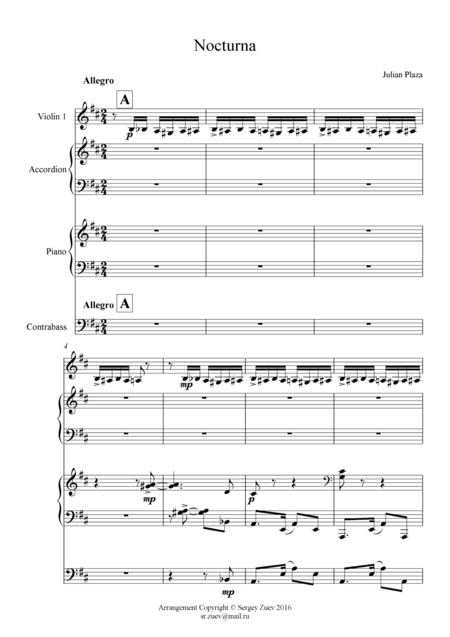 Free Sheet Music Plaza Nocturna Quartet