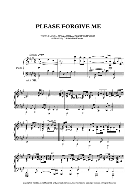 Please Forgive Me Bryan Adams Sheet Music