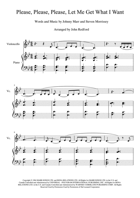 Please Please Please Let Me Get What I Want Cello Piano Sheet Music