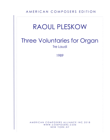 Pleskow Three Voluntaries For Organ Sheet Music