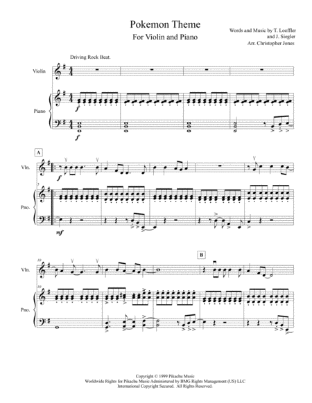 Pokemon Theme For Beginner Solo Violin And Piano Accompaniment Sheet Music