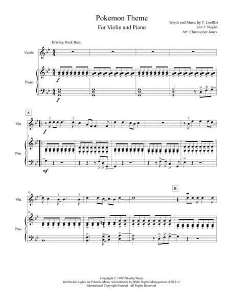 Pokemon Theme For Violin Solo With Piano Accompaniment Sheet Music