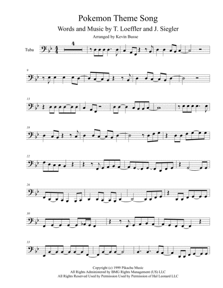 Pokemon Theme Song Tuba Sheet Music