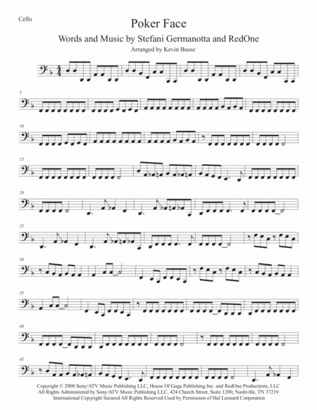 Poker Face Cello Sheet Music